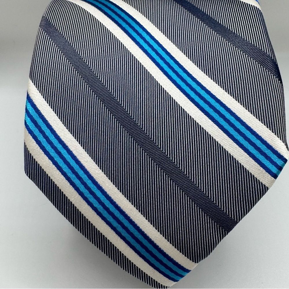 Chaps Gray Tie with Blue and White Diagonal Striped Tie